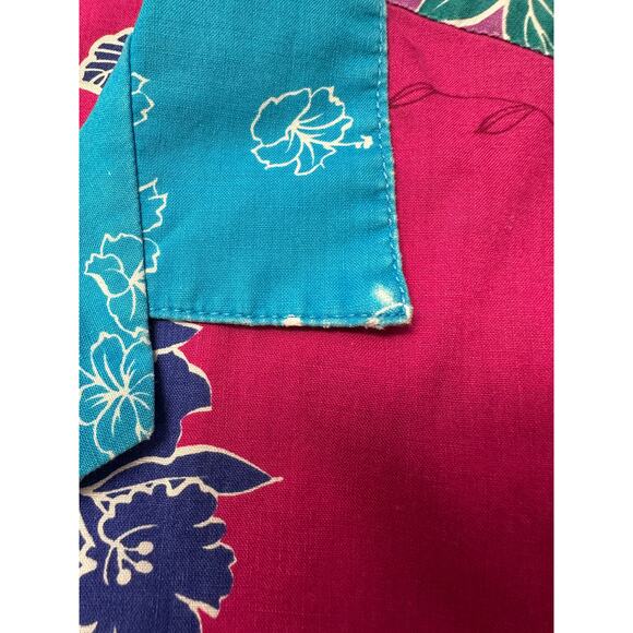 Vintage Sea Wind Aloha Shirt Mens Size XL Blue Pink Striped Floral Print *FLAW - Picture 7 of 7